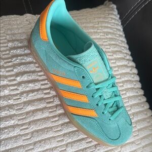 Adidas Turquoise and Orange Gazelle Shoes